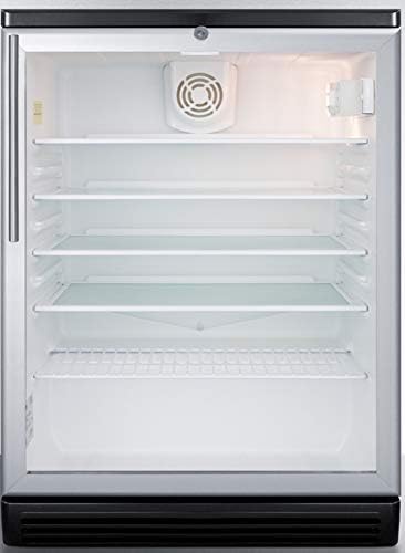 Summit Appliance SCR600BGLHV Commercially Listed 5.5 Cu.Ft. Counter Height Beverage Center with Glass Door, Auto Defrost, Digital Thermostat, Professional Thin Handle, Lock and Black Cabinet