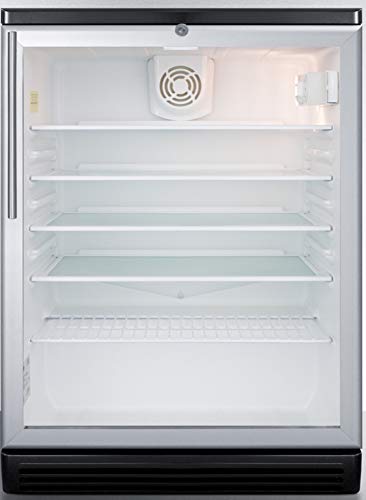 Summit Appliance SCR600BGLHV Commercially Listed 5.5 Cu.Ft. Counter Height Beverage Center with Glass Door, Auto Defrost, Digital Thermostat, Professional Thin Handle, Lock and Black Cabinet