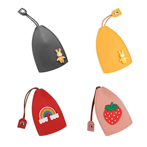 4 piezas lindo creativo extensible llavero con funda de piel sintética de dibujos animados - Llavero de gran capacidad para llaves de coche
