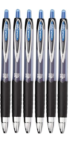 Image of Uni-ball Signo 207 Roller Ball Retractable Gel Pens, Bold Point (1.0mm), Blue Ink, 6 Count, Bundle with Plastic Reusable Pouch