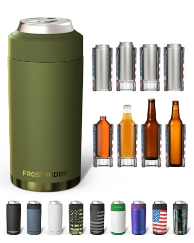 Image of Frost Buddy Universal Can Cooler - Fits all - Stainless Steel Can Cooler for 12 oz & 16 oz Regular or Slim Cans & Bottles - Stainless Steel (Tactical Green)