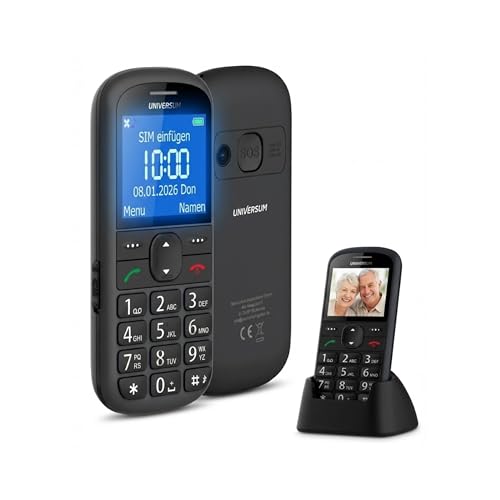 Universum W60-C - Seniorenhandy ohne Vertrag mit Ladestation - großes Display und große Tasten (Notruftaste, 2,2 Zoll Bildschirm, Kurzwahltasten mit Foto, 900mAh Akku, USB-C, Kamera) - Dumbphone