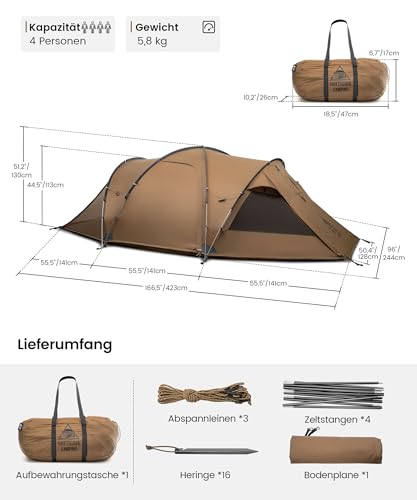 OneTigris Orbitis Tente tunnel pour 4 personnes, autoportante, camping, voyage – vue 8