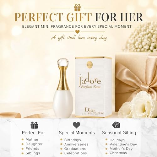 Image of Dior J'Adore Parfum D'eau Mini Women Perfume Travel Size Splash Dabber (SMALL) 5 ml / 0.17 oz | Travel Size Miniature Designer Fragrance, Small Collectible Splash Bottle for Purse, Handbag, Gift or Fragrance Collection