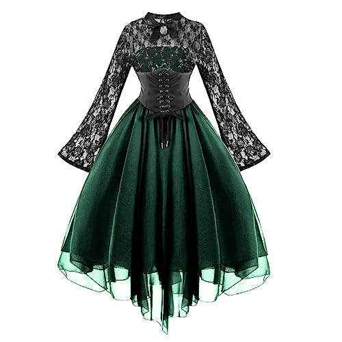 Gothic Kleidung Damen Mittelalter Kleid Steampunk A-Linie Abendkleider Partykleid mit Korsett Spitze Spleißen Ballkleid Elegant Kleider Halloween...