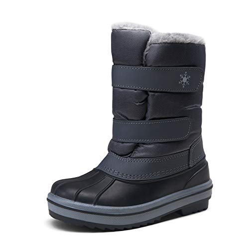 VEPOSE Boy's Girl's Winter Boots Classic Waterproof Snow Booties Outdoor Shoes Hiking Non-Slip(Toddler Little Kid Big Kid) Grey 821 Size 1(CTX821 Grey 01)