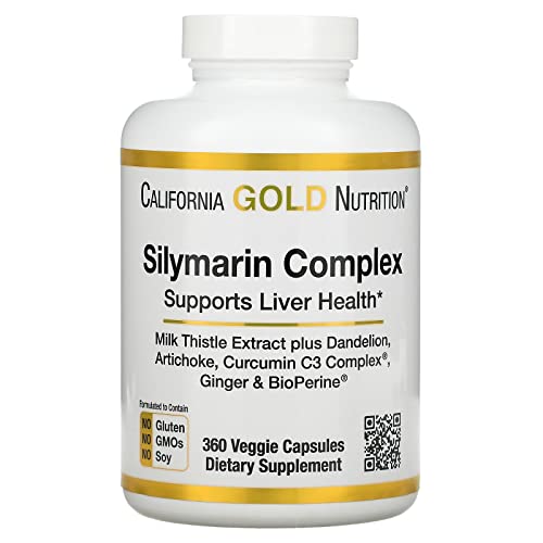 Silymarin Complex, Liver Health, Milk Thistle, Curcumin, Artichoke, Dandelion, Ginger, Black Pepper, 360 Veggie Capsules, California Gold Nutrition