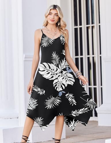 Image of Zeagoo Women Summer Midi Dresses 2026 Hawaiian Bohemian Beach Cover Up Sundress Spaghetti Strap Casual Dress with Pockets