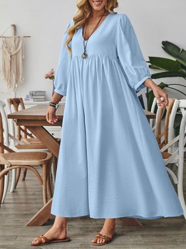 Image of Celmia Autumn Solid Loose Long Maxi Dress Cotton Caftan