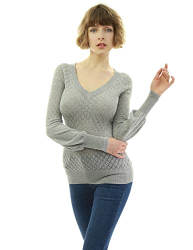 AmélieBoutik Women V Neck Semi Sheer Bishop Sleeve Sweater3