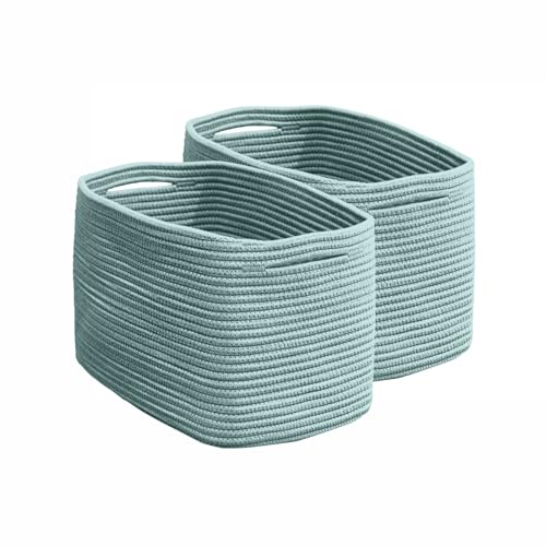 ARQMIFU Pack 2 Cestas Almacenaje Rectangulares (37x24cm) Cuerda Algodón - Cesta Organizadora Bebe y Pañalera para Cambiador - Organizador Baño, Toallas y Estanterías - Cestas juguetes (Verde Salvia)
