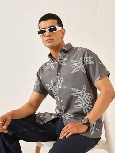 Image of Majestic Man Men's Slim Fit Pure Cotton Printed Casual Shirt - Short Sleeve | Premium Breathable Fabric | Modern Geometric Design