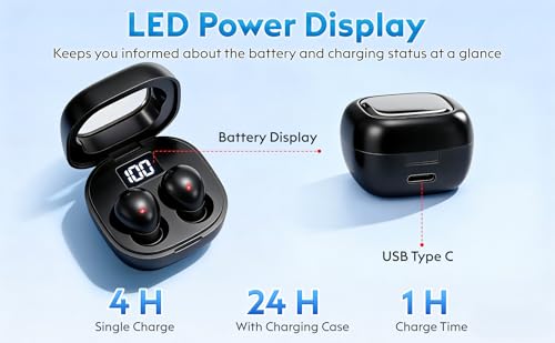 Image of Mini Sleep Earbuds for Side Sleepers, Comfortable Fit Ultra-Light Bluetooth 5.4 Invisible Sleep Headphones, LED Display Portable Case Small Earphones for Sleep Work Sports (Black)