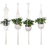 4 Pcs Colgadores de Macramé Colgador de Plantas Colgador para Plantas con Macramé Macramé Perchas de Plantas Percha para Maceta de Flores Colgante para Plantas, para Interiores y Exteriores