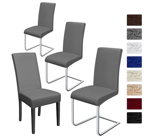 BalladHome Fundas para Sillas Pack De 4 Fundas Sillas Comedor Fundas Elásticas, Cubiertas para Sillas,Bielástico Extraíble Funda, Muy Fácil De Limpiar, Duradera (Paquete De 4, Gris Plomo)-O