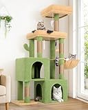 Globlazer Rascador para Gatos Cactus Verde con 2 Nidos, Plataformas Acolchada, Zitstang, Cesta, Peluche Juguete, Árbol Rascador Estable Alto 134 cm para Gatito Gato Viejo (S52, Verde)
