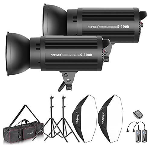 Neewer Kit d'éclairage stroboscopique et boîte à lumière : Flash Mono 400 W + Montage Bowens + Support de lumière + boîte à lumière + Lampe de modèle + déclencheur sans Fil RT-16 + Sac de Transport