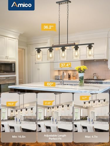 Amico 5-Light Farmhouse Chandelier – Modern Kitchen Island Decor - Image 5