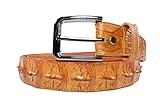 Pelgio Genuine Crocodile Alligator Backbone Skin Leather Casual Men's Belt 46' Long (Tan Brown)