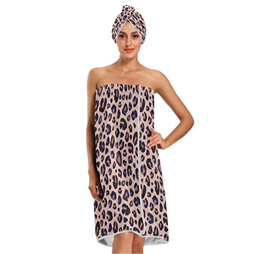 Staytop 3Pcs Wrap Bath Towels Set For Women, Fashion Leopard Animal Print Double Adjustable Closing Quick Dry Hair Cap Bath Towel For Spa, Shower, Bathtub, Gym #TOP5