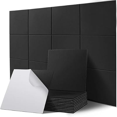 HERTBER Square Acoustic Panels Soundproof Wall Panels, 12? × 12? × 0.4? High-Density Polyester Sound Absorbing Panels with Self Adhesive for Home, Office, Studio, Recording Room, 18 Pack Black