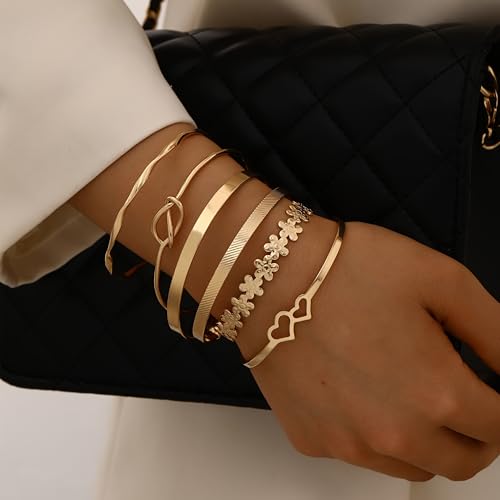 Image of IF ME Gold Bangle Bracelets for Women, Indian Bangles Stackable Set, Multi Layer Textured 18K Gold Plated Chunky Bracelets Boho Jewelrys Set