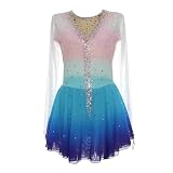 Vestido De Patinaje Artístico For Mujer - Con Pedrería Y Mangas De Malla, Traje De Competición De Patinaje Sobre Hielo For Niñas(L)