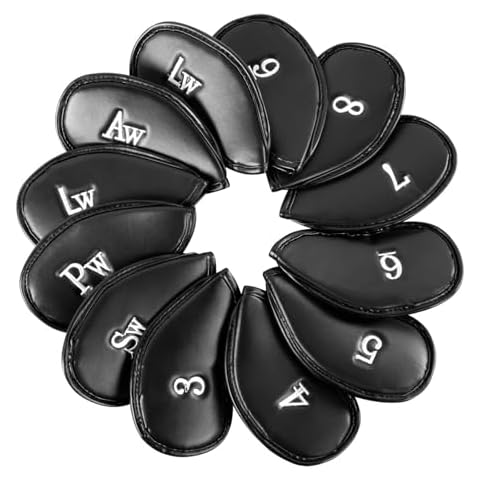GROOFOO 12PCS Golf Club Covers, Premium Leather Golf Head Covers with Velcro Closure, Perfect Covers for Golf Clubs, Durable and Stylish Protection for Your Clubs Cover