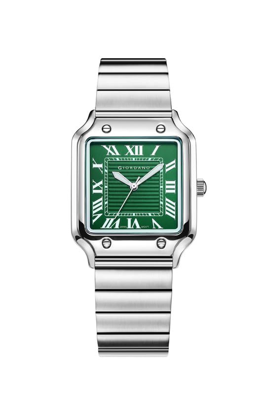 Image of Giordano Analog Watch for Men with Square Textured Dial, Roman Numerals, Quartz Movement and Stainless Steel Strap