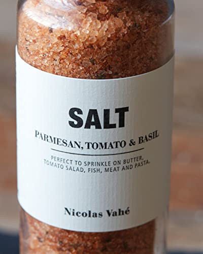 Nicolas Vahe Meersalz mit Parmesan, Tomate und Basilikum | Salz- und Kräutermühle aus Glas | Dänisches Design mit Gourmet-Twist