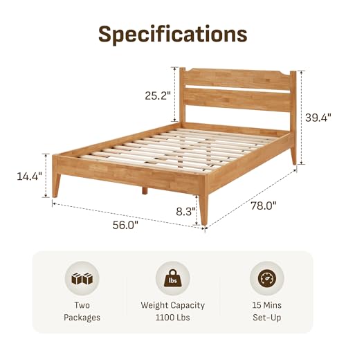 Image of Softa Venso Full Solid Wood Bed Frame with 10 inch Hybrid Mattress, 1100 Lbs Heavy Duty Rubberwood Platform Bed, 15-Min Tool-Free Assembly, Quiet Stable Support, Japanese Design, No Box Spring Needed