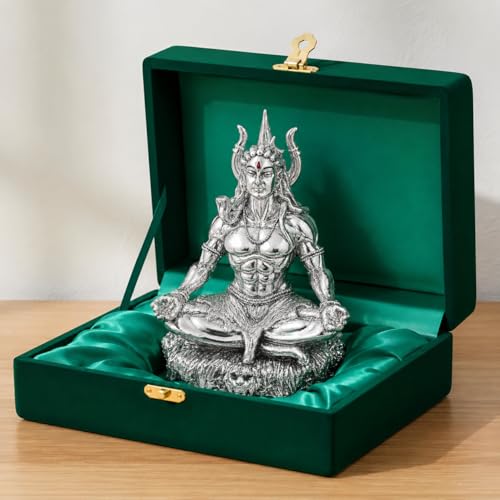 Image of KYAT Pure 999 Fine Silver Kamdhenu Cow with Calf Idol Elephant Pair (Lord Shiva - 3.5')