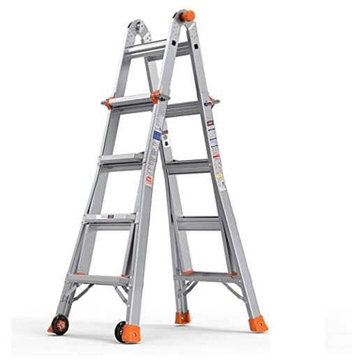 Folding Ladder, 17 ft Aluminum Extension Ladder with 300 lbs Load Capacity, Portable Ladder with Non-Slip Rubber feet & Wheels, Multi-Position, Smart Utility, Ideal for Working Indoor/Outdoor