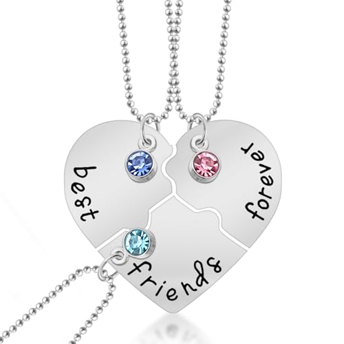 Friendship Necklace for 3, Heart Puzzle Matching BFF Best Friend Necklaces for 3, Best Friends Forever and Ever Necklace for Women Friendship Jewelry Gift
