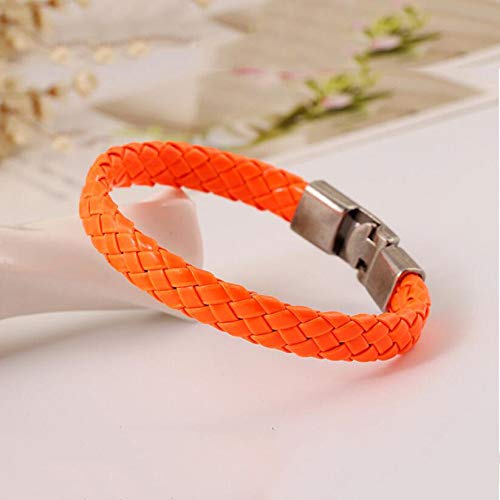 Bracelet Cuir Femme Manchette,Bracelet Manchette en Cuir Classique Orange Punk Cousu À La Main Mode Tressé Corde Bracelet Argent Fermoir Poli pour Femmes Hommes Couple Cadeau
