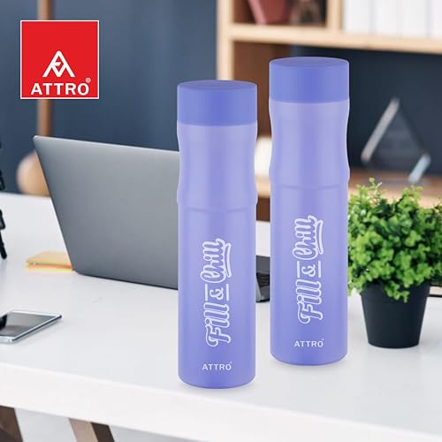 Image of ATTRO Crazy 1000ml Water Bottle - Round Plastic Fridge Bottle - Airtight, Leak-Proof, BPA-Free, Freezer Safe Durable & Lightweight - Set of 2 Violet - Ideal for Home & Office