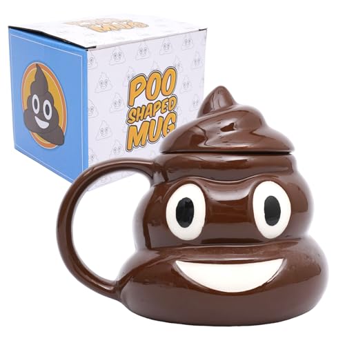 Funny Ceramic Poop Coffee Mugs 16oz - Unique Coffee Mugs with Lid And Handle, Big Cute Novelty Desk Cup for Office Adults & White Elephant Gifts