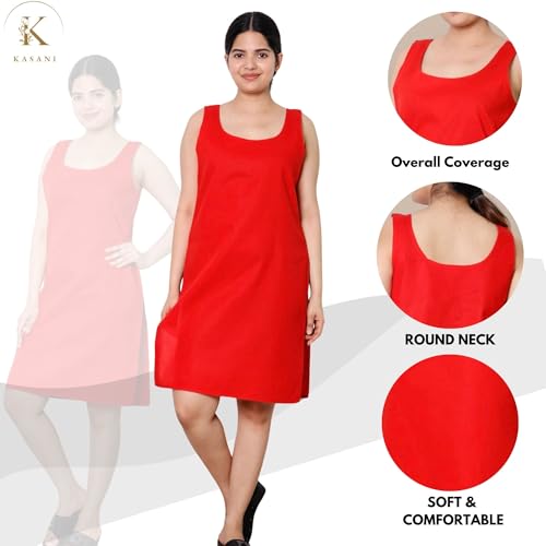 Image of KASANI Women's Camisole Cotton Long Knee-Length Sameej /Slip /Inner, Sleeveless, Pack of 2