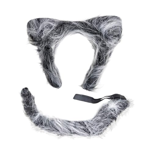 1 faixa de cabeça com orelhas de lobo e 1 cauda de lobo, acessórios de cosplay, acessórios de disfarces de pelúcia, acessórios de disfarces de festa