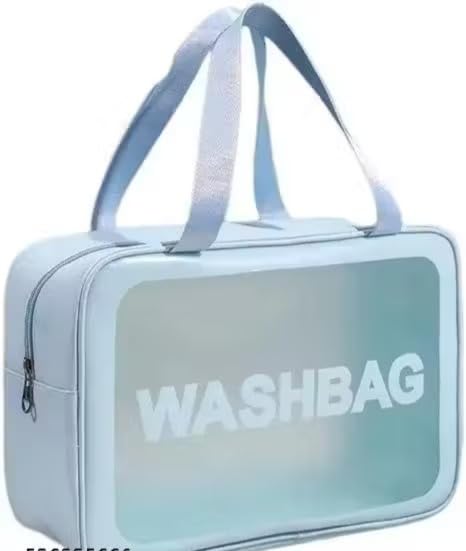 Image of P E Wash Bag Pouch for Travel Kit Toiletry Bag Cosmetic Bag Make Up Box for Brushes,Accessories with Handle,Large Capacity Waterproof Travel Storage OrganizerSet of 3 (Sky Blue) 11