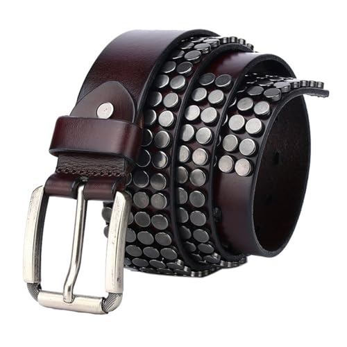 Ceinture à rivets pour homme de style punk et moto en cuir noir de 115 cm