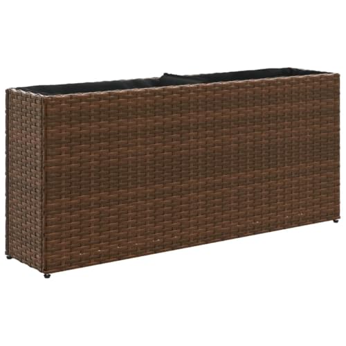 vidaXL Jardinière avec 2 Pots Marron 90x20x40 cm résine tressée, jardinière d'extérieur, bac à Fleurs, bac à tomates, jardinière de terrasse