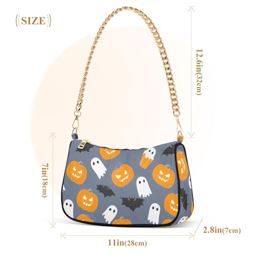 Halloween Pumpkin Ghost Shoulder Bag for Women, Handbag with Chain Strap, Soft Purse Tote Bag for Ladies2