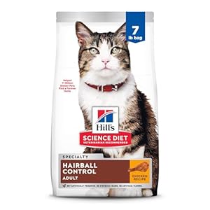 Hill’s Science Diet Hairball Control, Adult 1-6, Hairball Control Support, Dry Cat Food, Chicken Recipe, 7 lb Bag
