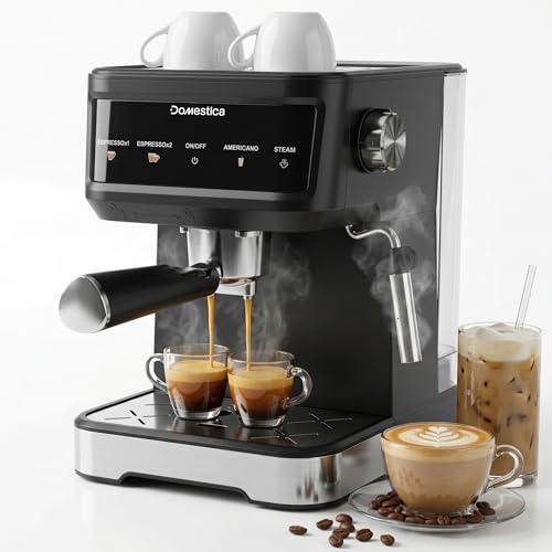 Image of DOMESTICA Brewcraft Pro 2.0 Espresso Coffee Maker Machine for Home | 20 Bar Professional Pressure with Smart Touch Screen | Fastbrew Tech, Milk Frother, Steam Wand for Espresso, Cappuccino, Latte