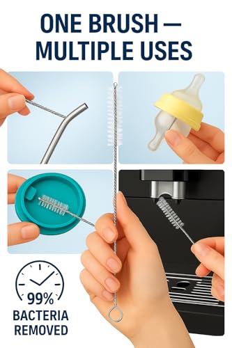 Image of 3 Drinking Straw Cleaning Brush Long - Bristle Cleaner for Stainless Steel Drink Straws Heavy Duty Brushes for Washing Glass Silicone Metal Straws Tea Pot Spout Mini Micro Bottle