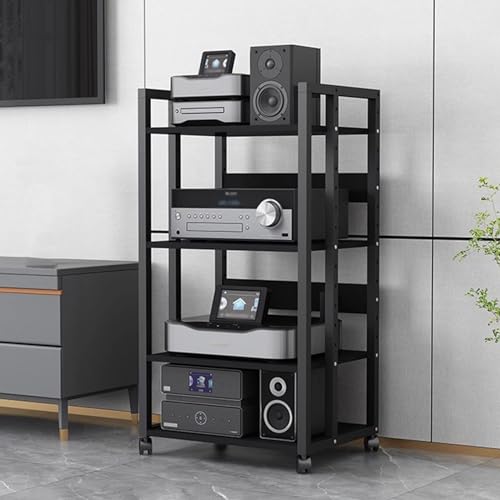 WDJBPSH Large Stereo Cabinet Rack with Wheels, 4/5-tier Gaming Audio Equipment Organizer Holder for CD/DVD Players Receiver Printers Display, Easy Assemble(Size:4-Tier)