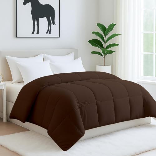 Image of Heavy Winter Bed Comforter for King Bed - 500 GSM Ultra Warm Quilt Blanket /Rajai - Chocolate - Down Alternative Microfiber Duvet Insert with Corner Ties - Winter Season Premium