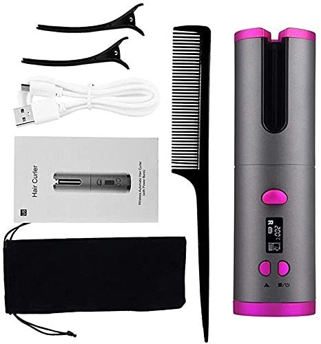 Linjolly Curling Automático portátil 300 390 □ Temperatura Ajustable Curling Hierro LED Curling Tong Tong USB Curging Curler para el Día de San Valentín Día de la Madre Día de Navidad Regalo
