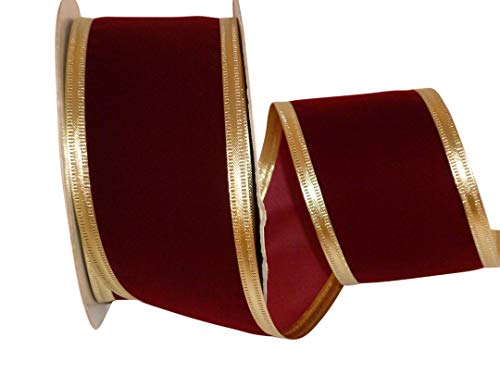 Reliant Ribbon Velvet Dynasty Wired Edge Ribbon, 2-1/2 Inch X 20 Yards, Burgundy